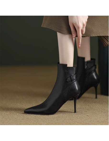 Martin Boots Pointed Toe High Heel Padded Leather Women's Boots