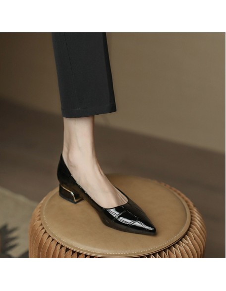 Patent leather single shoes women's new soft bottom pointy head versatile career flat leather shoes