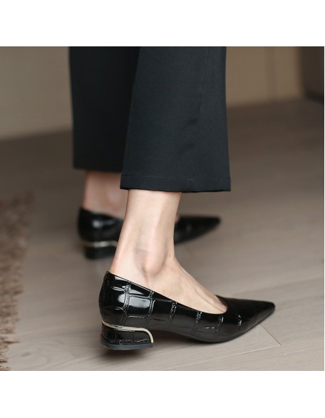 Patent leather single shoes women's new soft bottom pointy head versatile career flat leather shoes